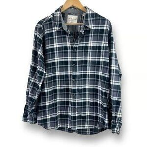 Weatherproof Vintage Mens XL Classic Cotton Plaid Flannel Black Gray Fall Casual